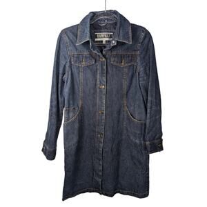 Vintage 90's Y2K Rampage Long Line Denim Jacket Button Front Distress Wash M